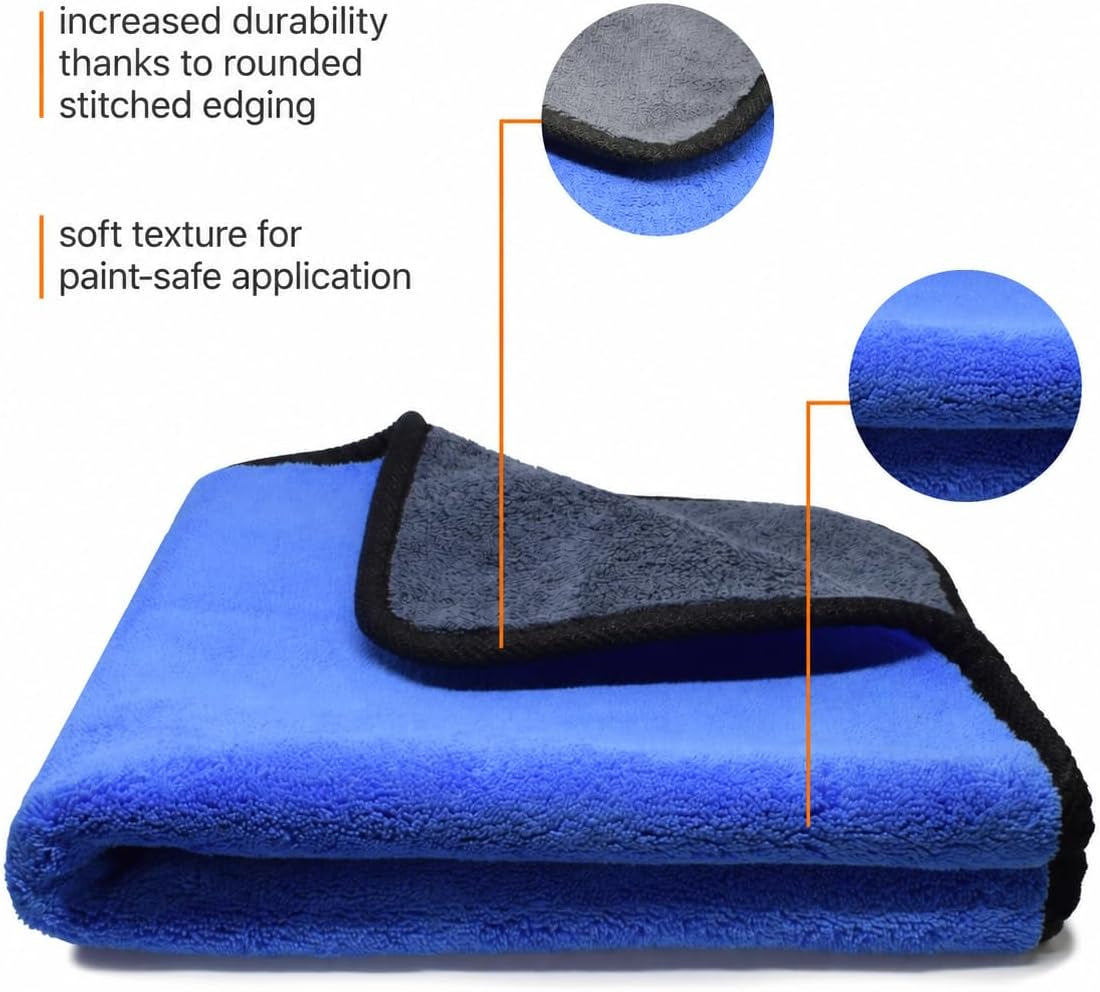 Microfibre Cleaning Cloths for Car & Home (3 PCS) – 500GSM 30X30Cm – Multipurpose Drying, Polishing & Dusting for Motorcycles, Kitchens & Interiors